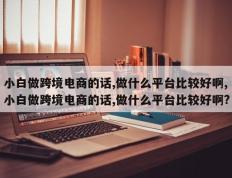 小白做跨境电商的话,做什么平台比较好啊,小白做跨境电商的话,做什么平台比较好啊?